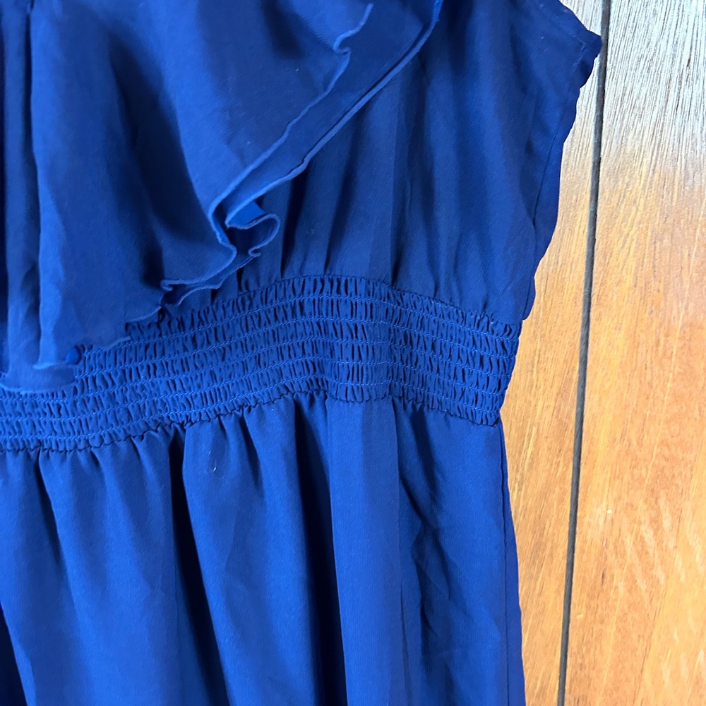 Old Navy Royal Blue Floral Border Print Ruffle Maxi Dress Womens Large Smocked - Picture 2 of 7